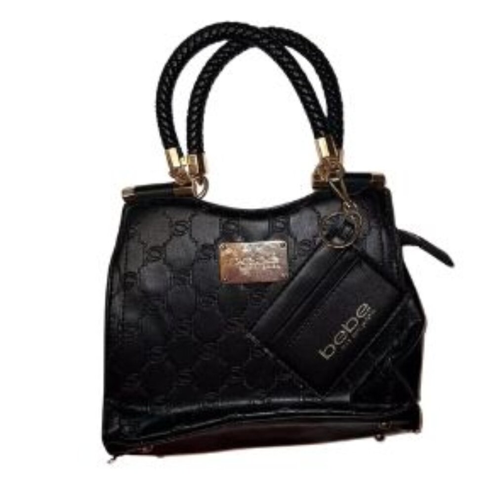 Bebe Los Angeles Purse Tote Small 7" x 9" Faux Leather With Pouch Embossed Brown - Picture 1 of 6
